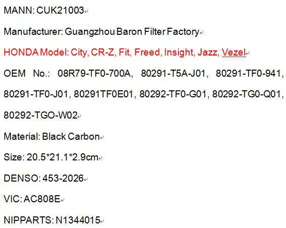 Wholesale Cuk Factory Outlet Tf0 G01 Black Carbon Auto Cabin Air Filter For Honda Ac808e 5 21 1 2 9cm Filter Iphone Filter Fishfilter Carbon Aliexpress