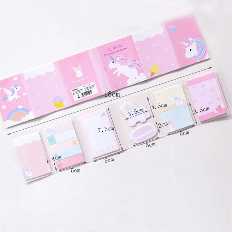Kawaii memo pad 6 складной Единорог Липкие заметки этикетки наклейки многоцветные