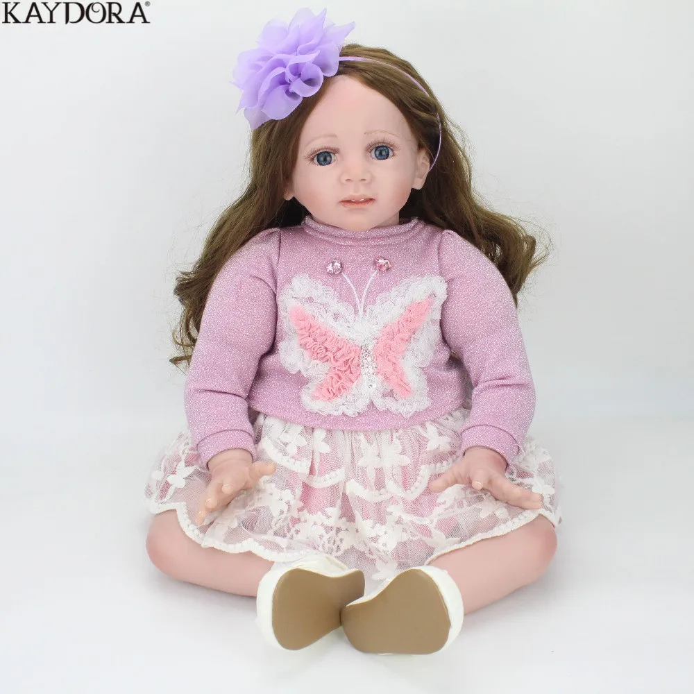 

KAYDORA 24inch 60cm Baby Alive Doll Cute Soft Silicone Reborn Kids Dolls Little Girl Toy With Purple Butterfly Dress Bebe Reborn