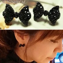 Новые Модные Винтажные Черные милые серьги-гвоздики с кристаллами и бантом для девушек для женщин ювелирные изделия Букле д 'ореиль Brincos NE423
