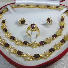 День матери ювелирные изделия розовый фиолетовый желтый Золотой ювелирные изделия циркония ожерелье серьги кольцо браслет AAA+ коробка кристалл женщин Свадьба