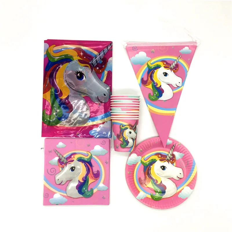 

81pcs/lot Unicorn Theme Set Birthday Happy Party Cartoon Child Like Paper Towel Birthday Party Decoration Supplies For Children