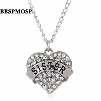 

Bespmosp 24PCS/Lot Wholesale Trendy Delicate Clear Crystal Necklace Pendant Sister Rhinestone Friendship Family Jewelry BFF Hot