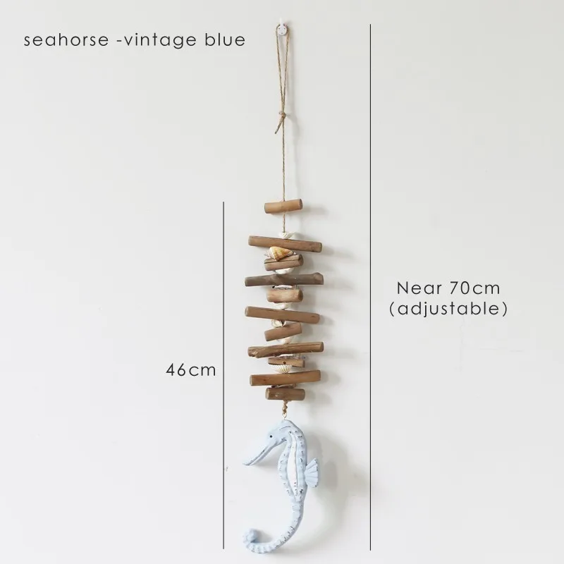 Средиземноморский стиль подвесные рыбные украшения для декора стен деревянный морской конек веревка кулон моллюск морской волны с Conchs - Цвет: Seahorse -blue