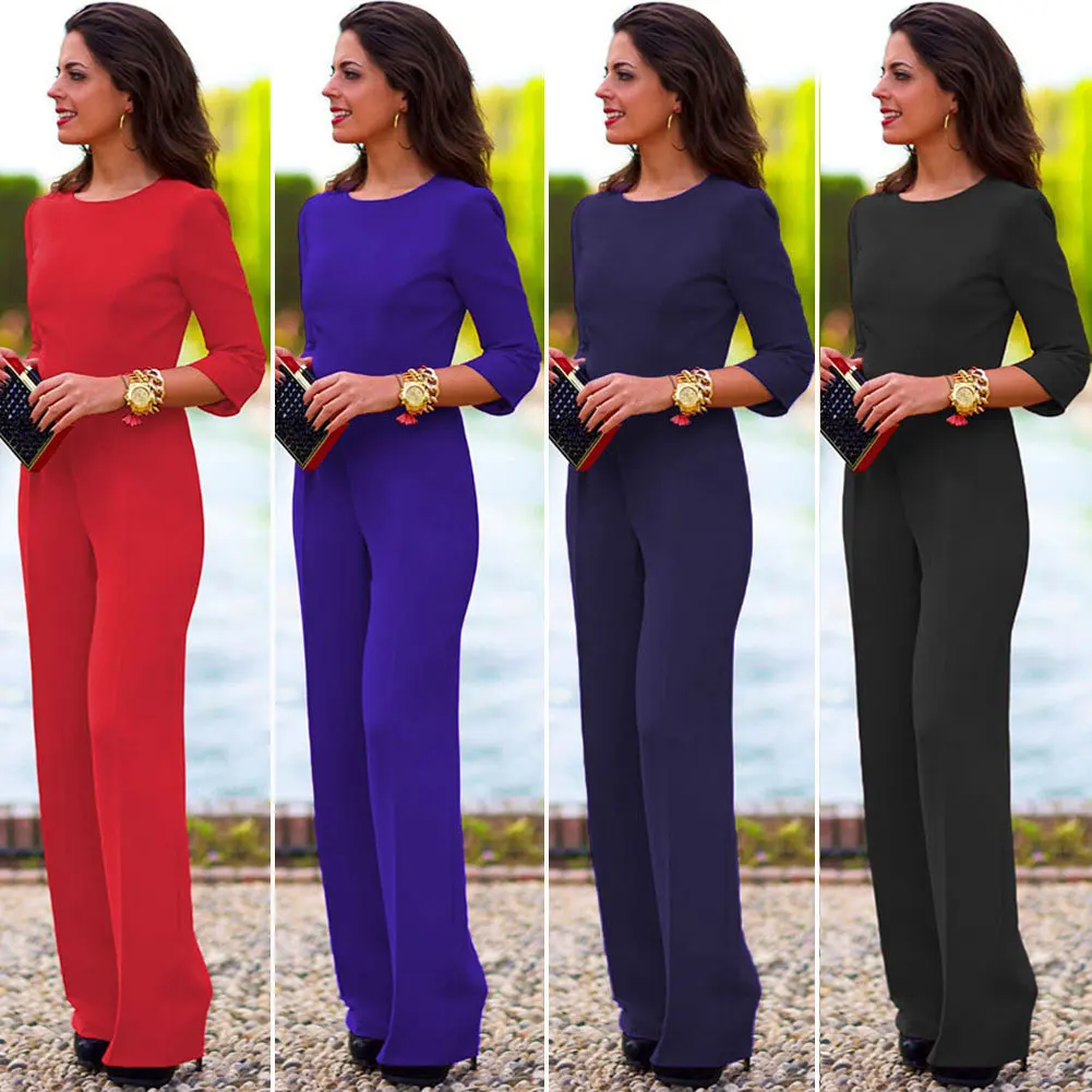 XYS2018 new vintage cotton women's clothes Red&Black&Blue Women's Sexy Jumpsuit Backless Seven-point Sleeve Full-lenfth Jumpsuit