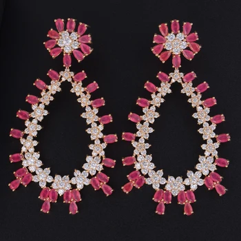 

Red Green Waterdrop Shape Hollow Dngle Drop Earrings For Women Wedding Bridal Jewelry