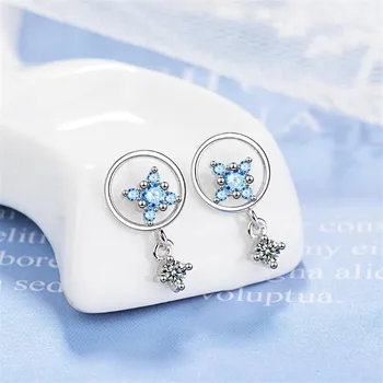 

New Circle Wishing Star Temperament Sweet 925 Sterling Silver Jewelry Flash Crystal Beautiful Gift Stud Earrings SE820