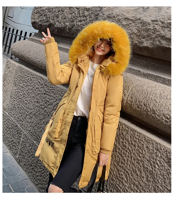 Модная куртка Женская Большая Меховая теплая парка с капюшоном био пух парка пальто Высокое качество Женская новая зимняя коллекция