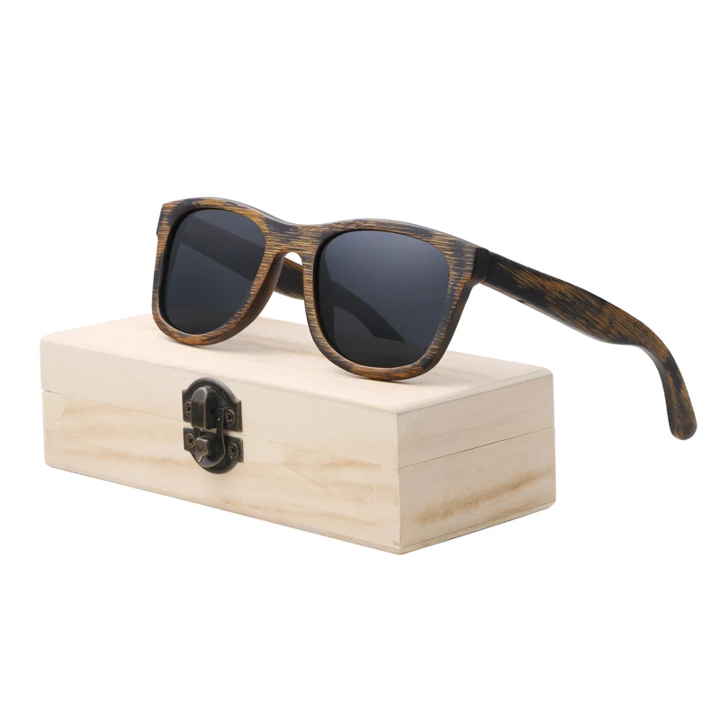 BerWer 4 цвета поляризованные бамбуковые деревянные солнцезащитные очки для женщин и мужчин зеркальные линзы для покрытия очки - Цвет линз: black lens with case