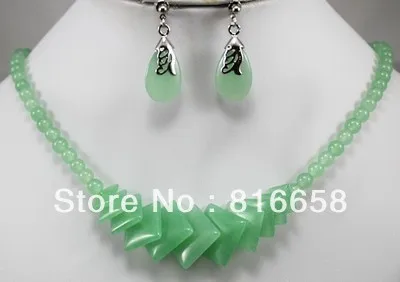 

Free shipping@@stunning Square circle Green Natural stone Necklace Earring set