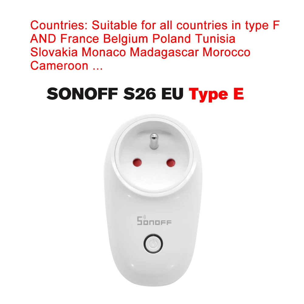 5 шт./лот Sonoff S26 базовый WiFi умная розетка ЕС Тип E беспроводной штекер умный дом переключатель Мощность розетки для Alexa и Google Assistant