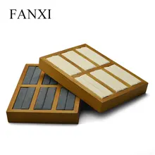 FANXI 2 шт. цельный деревянный 6 мест Браслет Дисплей реквизит с микрофиброй для выставки ювелирных изделий