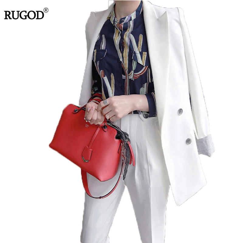 

RUGOD 2019 Autumn Winter Chic 2 Piece Suit Striped All-purpose Blazer Jacket And High Waist Long Women Two Piece Sets
