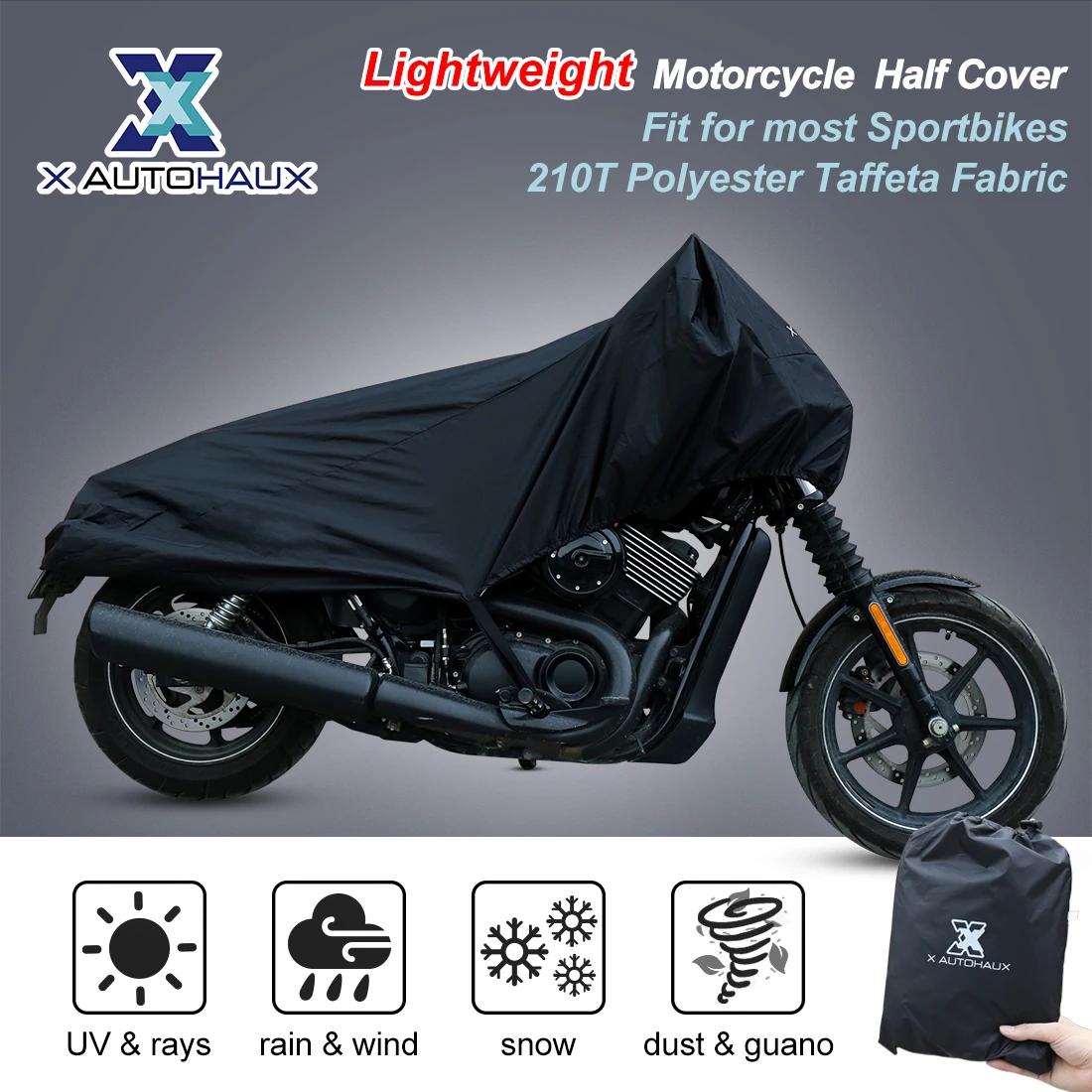 

X AUTOHAUX 210T Universal All Season Motorcycle Half Cover Waterproof Dustproof Rain Dust UV Protector Motorcycle Bike
