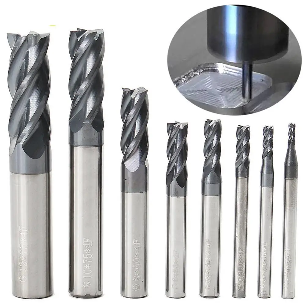 8Pcs 2 12mm 4 Flutes Carbide End Mill Set Tungsten Steel Milling Cutter Tools 02in Milling