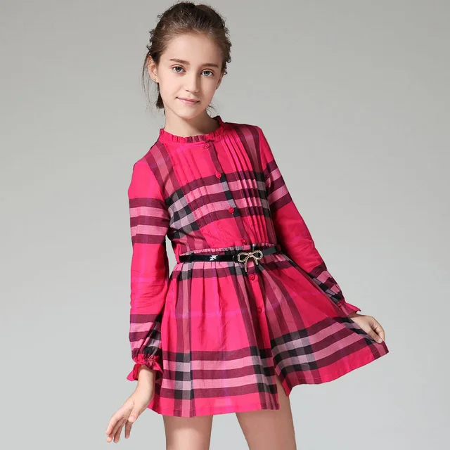 Adolescente filles robes d'été 12 ans à manches longues grille robes enfants costumes pour les