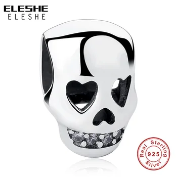 

ELESHE Fit Original Charm Bracelets 925 Sterling Silver Head Skull Charms with AAA Crystal Beads for Jewelry Making 2019 NEW