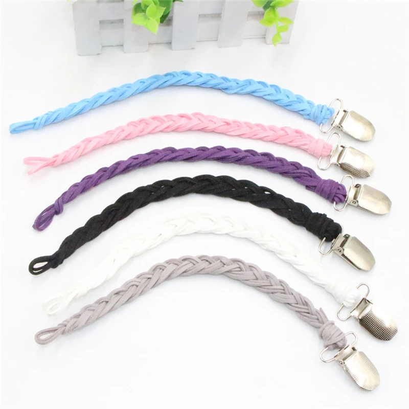 

Leather Woven Alloy Personalized Handmade Silicone Pacifier Chains Safe Teething Chain Baby Pacifier Clips Holder Chain Teether