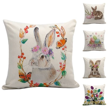 

Rabbit Print Cushion Cover Easter Sofa Bed Home Decor Pillow Case 45 X 45cm