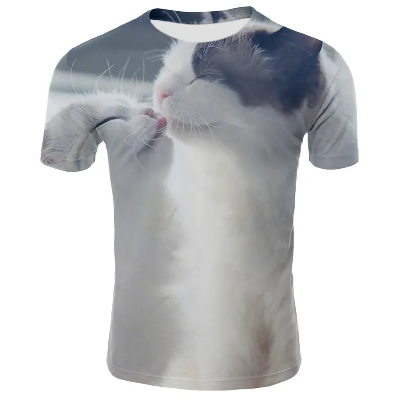 Женский топ, летняя футболка, 3D принт с кошкой, крутая футболка, уличная одежда для пар, женская футболка с коротким рукавом и круглым вырезом, сделай сам, на заказ