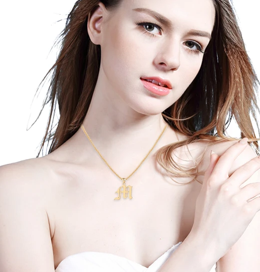 DUOYING Old English Style Custom Capital Initial A-Z Letter Pendant Necklaces Beauty Vintage Font Personalized Necklace for Etsy Fashion Jewelry