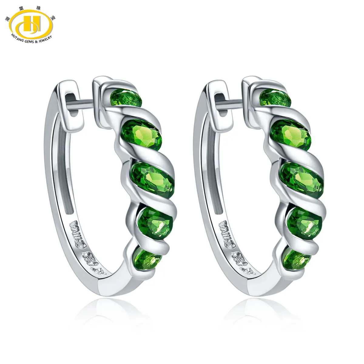 

Hutang Hoop Earrings 1.77ct Natural Gemstone Chrome Diopside Solid 925 Sterling Silver Fine Jewelry For Women's Gift 2017 NEW