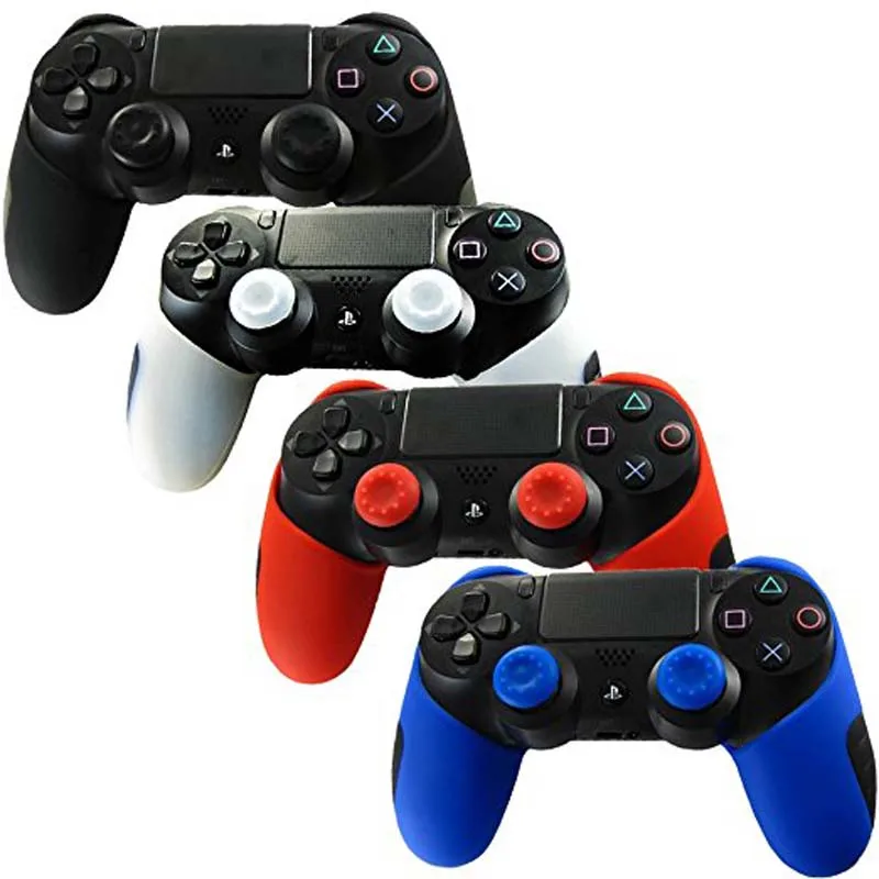 for Playstation Dualshock 4 PS4 PRO Slim Controller Silicone Thicker Half Skin Case + 2 Thumb Stick Grip Caps | Электроника