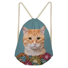 Fashion Women Drawstring Bags 3D Brand Design Cat Flower Animal Prints Travel Straps Storage Backpack Light WeightSumka