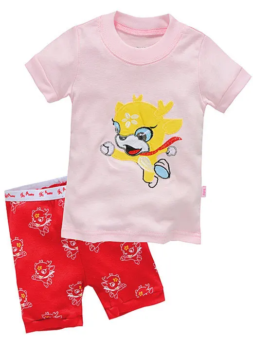 PS263, Лев, 1 компл. летние детские пижамы для девочек, с коротким рукавом комплекты одежды для сна для От 2 до 7 лет, 100% хлопок