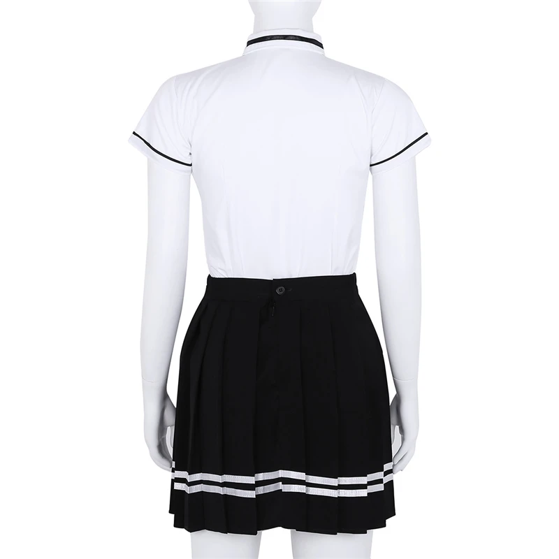 IIXPIN Japanese School Girl Uniform Suit navy sailor Costume T-shirt Black Pleated Skirt with Badge and Tie Sexy Girls Uniform