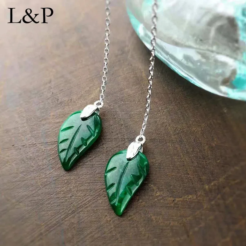 New Elegance Leafs Jasper Long Drop Earrings For Lady Real 925 Sterling Silver Fine Jewelry Engagement Christmas Gift | Украшения и