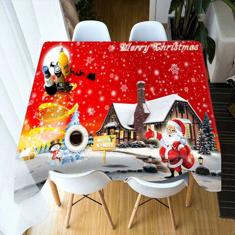 Customizable 3D Tablecloth Red Christmas Tree New Year theme Dustproof Thicken Cotton Rectangular/R