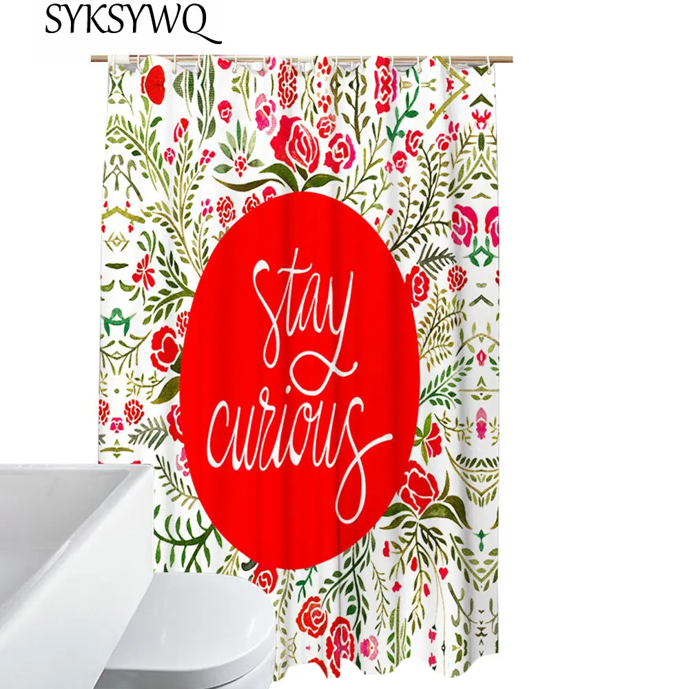 Stay Curious долго душ Шторы цветок тропический занавеска для ванной Pinkd красный цветок английский текст ткань Waterfproof