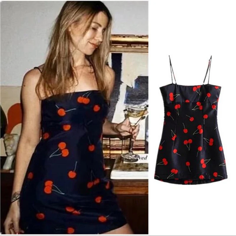 cherry print wrap dress