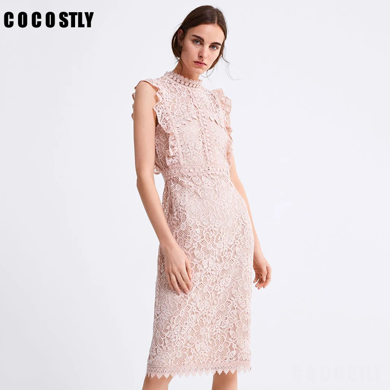 Vestidos, кружевное платье, элегантное, розовое, женское, с вырезом, тонкое, для выпускного, для офиса, для вечеринки, летнее,, повседневное, длинное платье