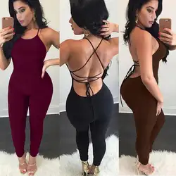 Новый Для женщин Повседневное без рукавов Backness Bodycon комбинезон Club боди с длинным Брюки для девочек