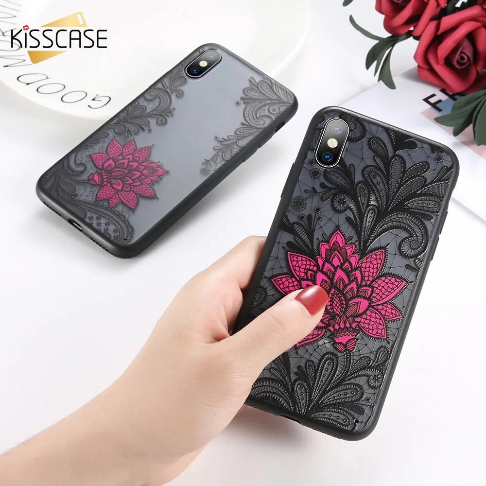 KISSCASE чехол для iPhone 7 8 6 S Plus 3D тиснением цвета: черный красный розовый цветок 5S 5 Se
