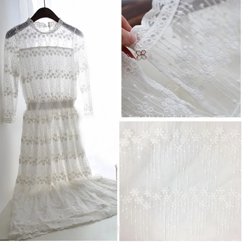 

5Yards White Embroidery Water Soluble Lace Material Diy Soft Mesh Lace Fabric 130cm Garment Cloth Wedding Stage Diy Material