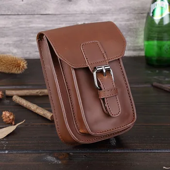 

New High Quality Crazy Horse PU Leather Men's Hook Belt Fanny Pack Mobile phone bag wallet