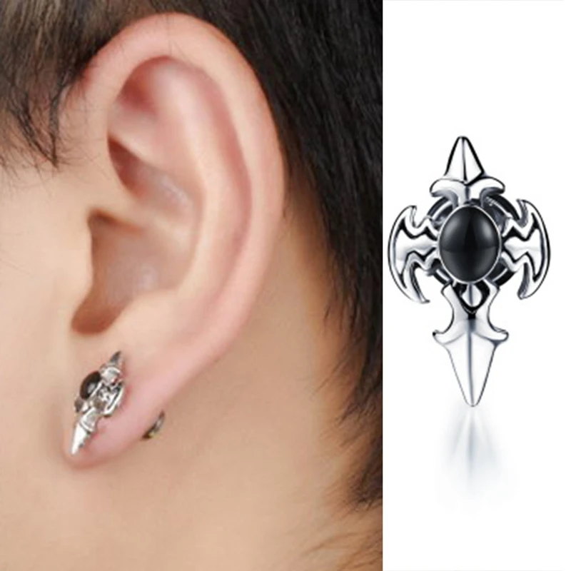 

1Pair Punk Ear Studs Jewelry Retro Gothic Biker Cross Earrings Black Color Copper Stud Earrings for Men Women