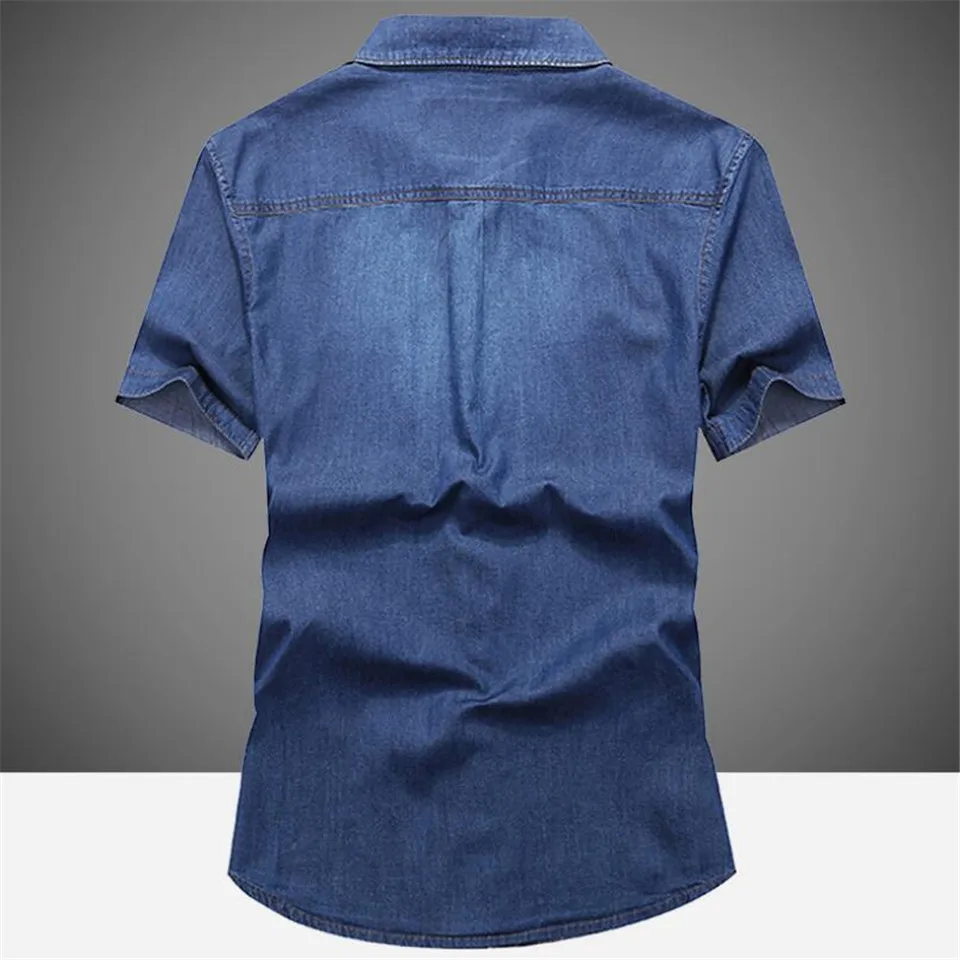 ROHOPO джинсовая рубашка летние Для мужчин в стиле ретро модные мужские летние Джинсовые Рубашки нагрудные карманы США Solider военные Карманы