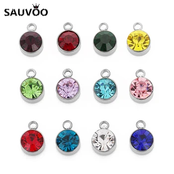 

Sauvoo 5pcs/lot Stainless Steel Rhinestone Charms Pendants 8mm fit Chain Necklace Bracelet DIY Jewelry Findings