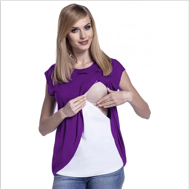 Новые летние женские футболки для беременных кормящих женщин Одежда для кормления грудью топы рубашка футболка с коротким рукавом - Color: 5