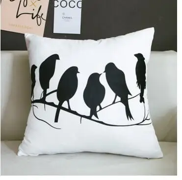 45x45/50x50/60x60 سنتيمتر الشمال مزدوجة الجانب الأسود الأبيض الطيور المخملية غطاء الوسادة مكتب مخطط المخدة أريكة رمي وسادة غطاء