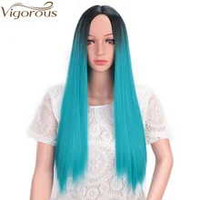 Vigorous Ombre Blue Straight Long Synthetic Wigs for Women Mixed Brown and Blonde Wig 24 Inch Middle Part Cosplay Party Wig Vigorous Ombre Blue Straight Long Synthetic Wigs for Women Mixed Brown and Blonde Wig 24 Inch Middle Part Cosplay Party Wig