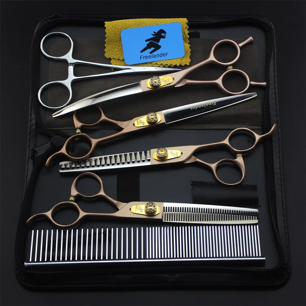 

New 7.0 Inch JP440C Professional Dog scissors Pet grooming Set Straight & Curved &Thinning 6pcs/Set Pet Haircut Tools