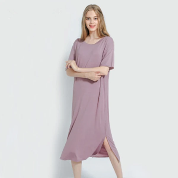 

Daeyard Women's Nightgown Summer Modal Dress Short Sleeve Soft Nightdress Plus Size Long Sleepwear Casual Solid Home Clothes