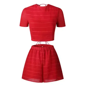 

2 Pcs/Set Women Back Criss-Cross Crop Top + Sexy Shorts Women Clothing Set