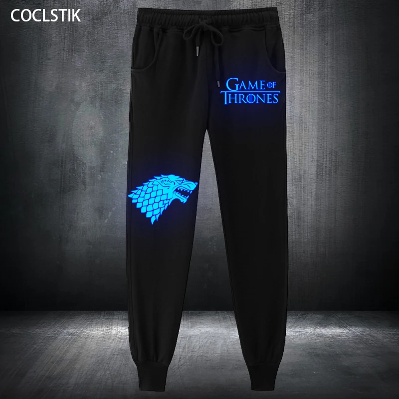 

100% Cotton Spring/Summer Mens Fluorescent Game of Thrones Pants Male Jogger Pant Stark Wolf Winter is Coming Sweatpants Trouser