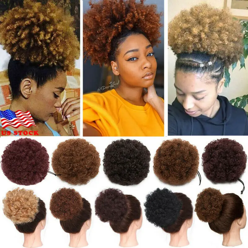 

New Natural Afro Hair Bun Synthetic Kinky Curly Ponytail Puff Drawstring Extensions